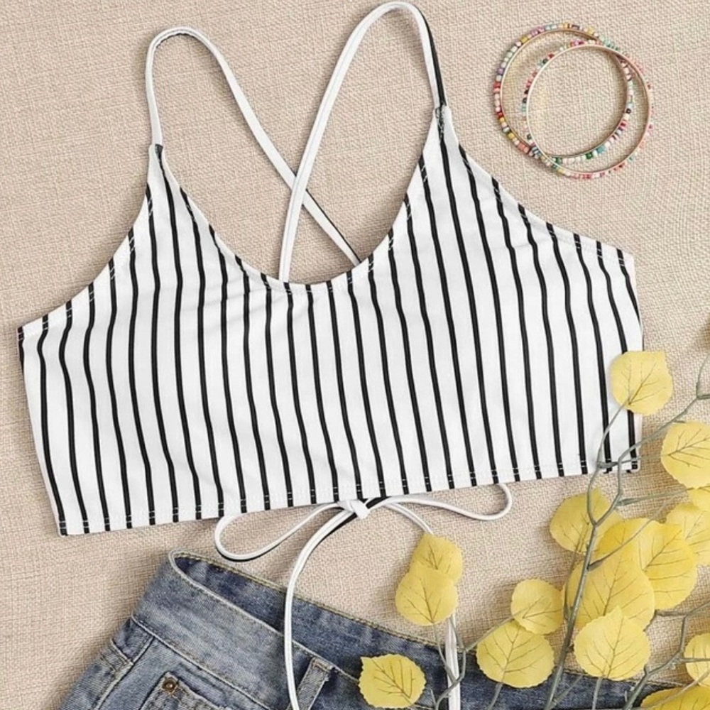 Black & White Stripe Bikini Top